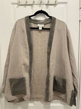 Freeport Studio Taupe Linen Cardigan Lagenlook Vintage Kimono L